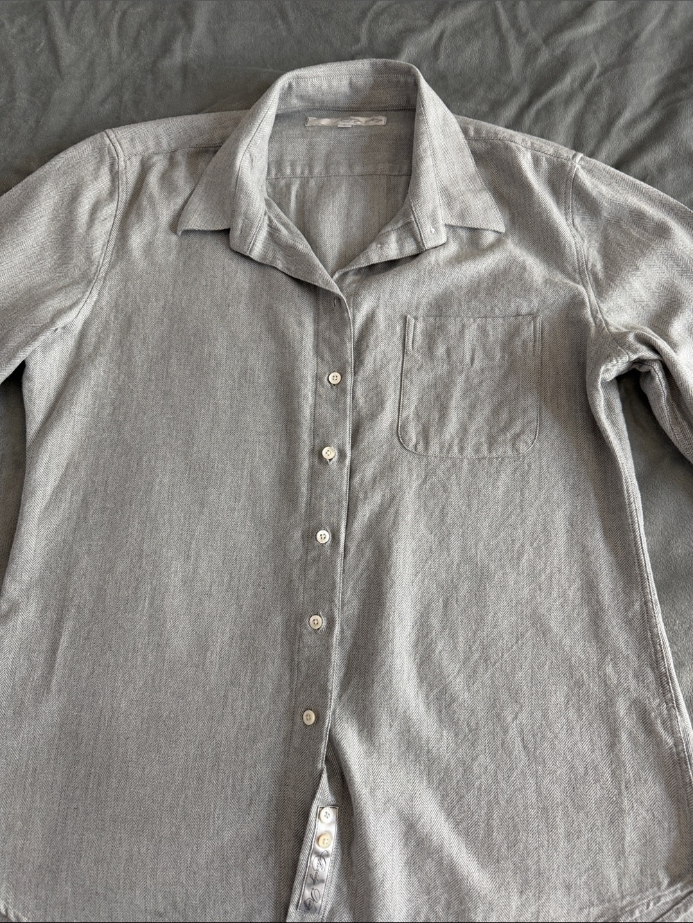Women's Light Gray Button-Down Shirt with Chest Pocket